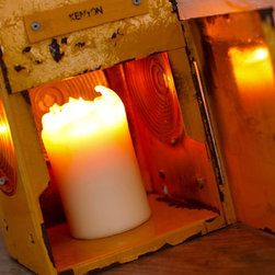 Kenyon Yellow Vintage Urban Reclaimed Road Workers / Railway Candle Holder - Table Lamps