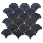 Stone Center Online - Nero Marquina Black Marble Fish Scale Fan Shape Mosaic Tile Polished, 1 sheet - Premium Grade Shell Shape Nero Marquina Marble Mosaic Tile. Black Marquina Marble Polished 12 x 12 Grand Fish Scale Fan Shape Mosaic Wall and Floor Tiles are perfect for any residential / commercial projects. The Nero Marquina Venato Marble Scallop Shape Fish Scale Mosaic Tile can be used for bathroom flooring, shower surround, kitchen backsplash, corridor, spa, etc. Our timeless Nero Marquinia Black Marble 3 inch Fan Shape Fish Scale Waterjet Mosaic Tile with a large selection of coordinating products is available and includes white marble hexagon, herringbone, basketweave mosaics, 12x12, 18x18, 24x24, subway tile, moldings, borders, and more.