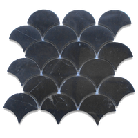 Nero Marquina Black Marble Fish Scale Fan Shape Mosaic Tile Polished, 1 sheet