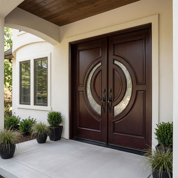 Luxury Double Front Entry Door with Decorative Circular Glass Design for Elegant