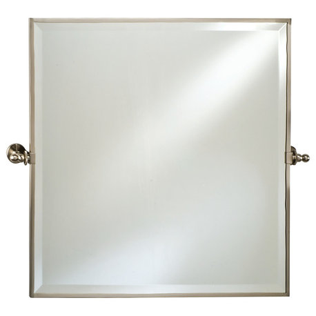 Afina Radiance Gear Tilt Beveled Mirror With Trim, Polished Chrome, Square 24"