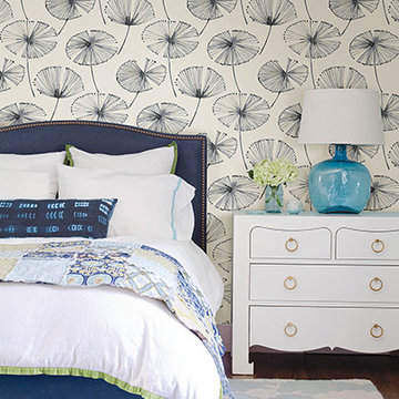 Paradise Navy Fronds Wallpaper