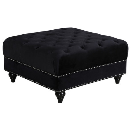 Sabrina Velvet Upholstered Ottoman, Black