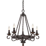 Quoizel - Quoizel Noble Five Light Chandelier NBE5005RK - Five Light Chandelier from Noble collection in Rustic Black finish. Number of Bulbs 5. Max Wattage 60.00 . No bulbs included. Classic and timeless Noble is a nod to European design. The speckled Rustic Black features many dark tones combined to create a roughly textured finish on the surface that highlights every mark of the hammered metal. The candelabra holders are made of solid wood and stained a dark walnut to coordinate with the overall theme of old world style and charm. No UL Availability at this time.