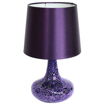 Mosaic Tiled Glass Genie Table Lamp With Satin Look Fabric Shade, Purple