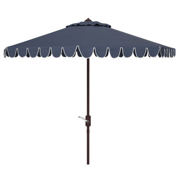 Safavieh Venice 11' Round Crank Umbrella, Navy/White