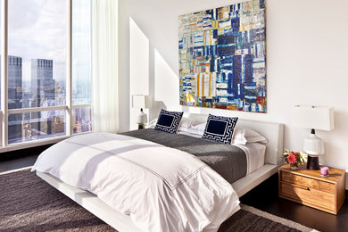 Bedroom - contemporary master bedroom idea in New York with white walls