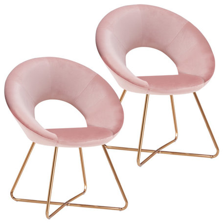 Set of 2 Luxe Open-Back Papasan Accent Chairs, Salmon Pink Velvet