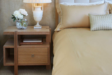 Example of a trendy master carpeted bedroom design in San Francisco with beige walls