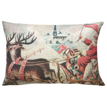 Santa's Reindeers Linen Pillow