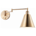 Maxim - Library One Light Wall Sconce - Direct the light exactly where you want it using the articulated arms and metal shades of the Library series. At the backplate the arm pivots left/right and up/down to direct the light. Additional articulated arms angle the shade or extend/contract the distance of the light source from the wall. Available in Polished Nickel Black and Heritage Brass finishes the Library collection evokes industrial era classicism perfect for use as a task light or accent light. Complimentary table and floor lamps complete the collection.