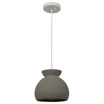Sienna Boho Ceramic Ceiling Light With White Fabric Cord, Matte Charcoal