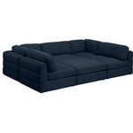 Meridian Furniture - Beckham Linen Textured Fabric 6-Piece Modular U-Shaped Sectional, Navy - Liven up your living space with this Beckham navy durable linen polyester fabric sectional. Its navy color complements any contemporary home decor, while its durable linen and polyester fabric upholstery provides you with a soft and comfortable place to sit. This sectional is modular, so you can create infinite configurations, which are easily attached using the attachment latch underneath. Its linen, wood, and foam construction guarantees stability for years to come.