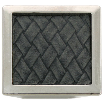 1 5/8" Churchill Square Knob- Polished Nickel/Black Leather Insert
