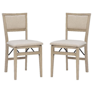 Linon Keira Pad Back Wood Set of Two Folding Chairs in Graywash