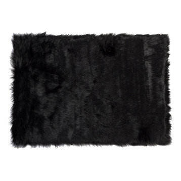 Hudson Faux Sheepskin Rug, Black, 3'x5'