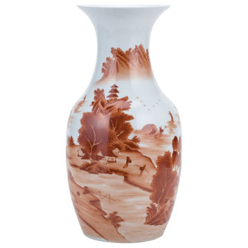 Legend of Asia Orange Landscape Fish Tail Vase 1185C