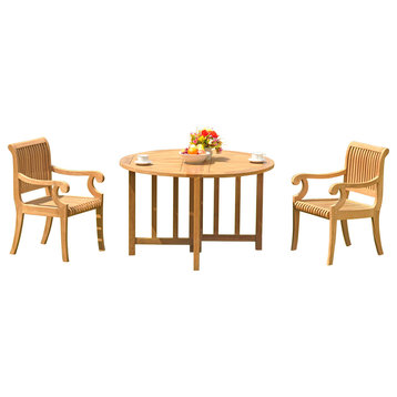 3-Piece Teak Set, 48" Butterfly Table, 2 Giva Chairs, Sunbrella Cushion, Teal