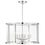 Crystorama - Libby Langdon for Crystorama Devon 6 Light Polished Nickel Lantern - The Devon collection, designed by Libby Langdon, is a study in simple elegance with its clean lines and sleek polished nickel frame. With a variety of sizes, it can work in a myriad of different design styles. Circular at the top and bottom, its intersecting vertical frame sections showcase the fixture's height. The clear glass panels give the perfect peek at the inner angular arms, and the polished nickel finish of the candelabra arms give it a modern twist. Sometimes, a room's design requires a straightforward light fixture, but it can still be striking and become an integral part of the space. The Devon lighting collection offers a livable look that is chic, stylish and understated in just the right way.