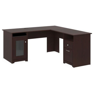 Pemberly Row 60" Transitional Engineered Wood L-Computer Desk in Harvest Cherry
