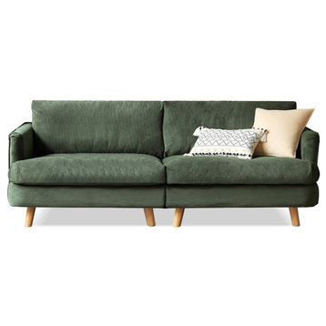 Small Down Filled Sofa, Corduroy-Pine Needle Green 3-Seater Sofa 86.6x35.4x32.7"