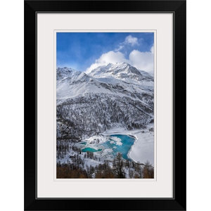 Black Icy Mountain Lake With Snow Landscape Wall Art Contemporary Prints And Posters By Design Art Usa