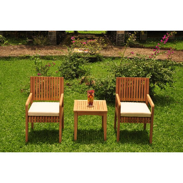 3-Piece Outdoor Patio Teak Dining Set: 20.75" Square Table, 2 Maldives Arm Chair