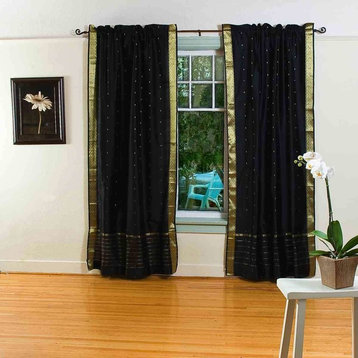 Black Rod Pocket  Sheer Sari Curtain / Drape / Panel   - 80W x 63L - Piece