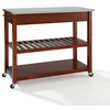 Stainless Steel Top Kitchen Cart/Island, Optional Stool Storage, Classic Cherry