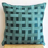 Peacock Green N Teal Basket Weave, Blue 14"x14" Silk Pillowcase