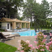 Pools and outdoor kitchen with Pole Barn