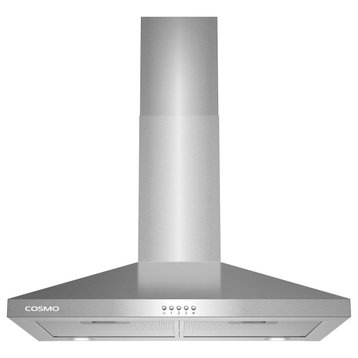30" Ducted Wall Mount Range Hood, Stainless Steel With LED Lighting