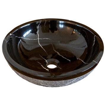 Natural Stone Toros Black Marble Vessel Sink Rough Exterior (D)16" (H)6"