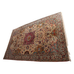 Restoration of this rare antique handmade silk and wool Persian carpet. - Floor Rugs