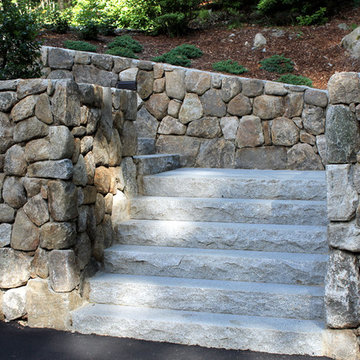 Natural Fieldstone Walls, Granite Steps & Paver Patio