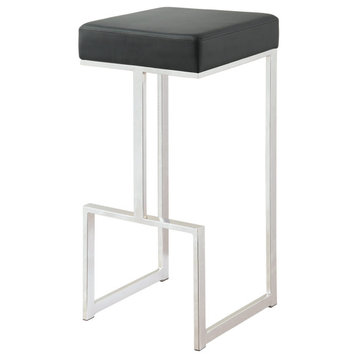 Metal and Faux Leather Bar Stool, Black