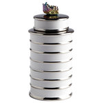 Cyan Design - Small Tower Container - Colorful crystal accents this sleek ceramic container. Contemporary with its white and shining finish, this small container evokes skyscrapers in modern cities.