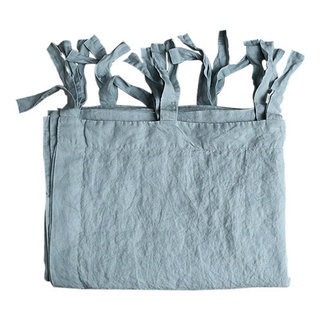 Blue Stone Washed Linen Curtain Panel with Ties - LinenMe