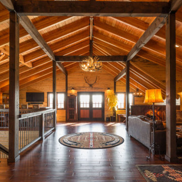 Rustic Great Room | Vaulted Timber Loft with Antler Chandeliers