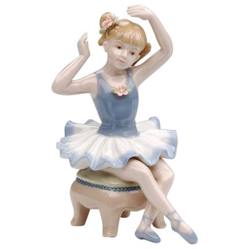 Ballerina In A Blue Dress Sitting On Chair Figurine