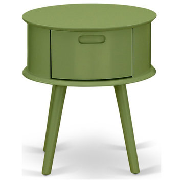 Gordon Round Night Stand End Table With Drawer, Clover Green Finish