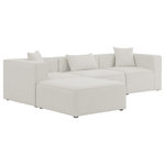 Meridian Furniture - Cube Upholstered Modular Sectional, Cream, 4-Piece: 1 Armless Chair, 2 Corner Chair, 1 Ottoman, Linen Texured Fabric - Treat yourself to some long overdue "me time" when you're seated on this Cube 4-Piece Modular Sectional. This beautiful modular unit is both eye-catching and elegant, features durable linen textured upholstery in a soft cream color that meshes well with nearly any existing color scheme. Pair this modular Sectional with other items in the same collection to create an unlimited number of combinations and enjoy the custom seating arrangement of your dreams. Latches underneath make it easy to attach pieces to one another.