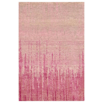 Pink Vertical Ombre Design Natural Wool Hand Knotted Oriental Mat Rug, 2'0"x3'2"