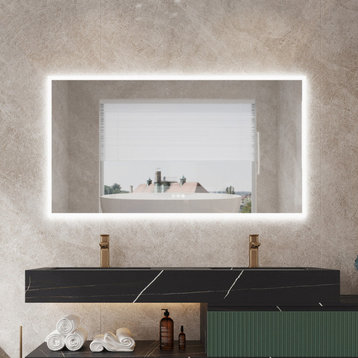 Frameless LED Bathroom Mirror With Dispersed Lighting Defogger Dimmer, 55"x30", Rectangle