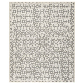Contemporary Area Rug, High Low Geometric Patterned Wool, Silver/Ivory