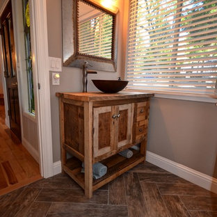 75 Beautiful Craftsman Dark Wood Floor Powder Room Pictures