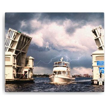 Stormy Drawbridge Boat Photo Canvas Wall Art Print, 16" X 20"