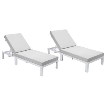 Chelsea White Patio Chaise Lounge Chairs, 2-Piece Set, Light Gray