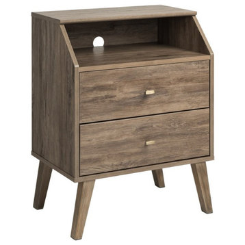 Prepac Milo Mid Century Modern 2 Drawer Nightstand with Cubby in Drifted Gray
