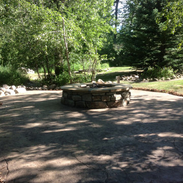 Fire Pit Areas w/ Silt Sandstone Block Rock and Stamped Concrete